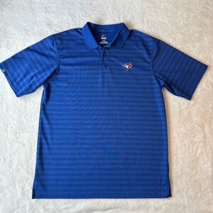 Toronto Blue Jays Striped Polo Golf Shirt Large MLB Majestic Performance
